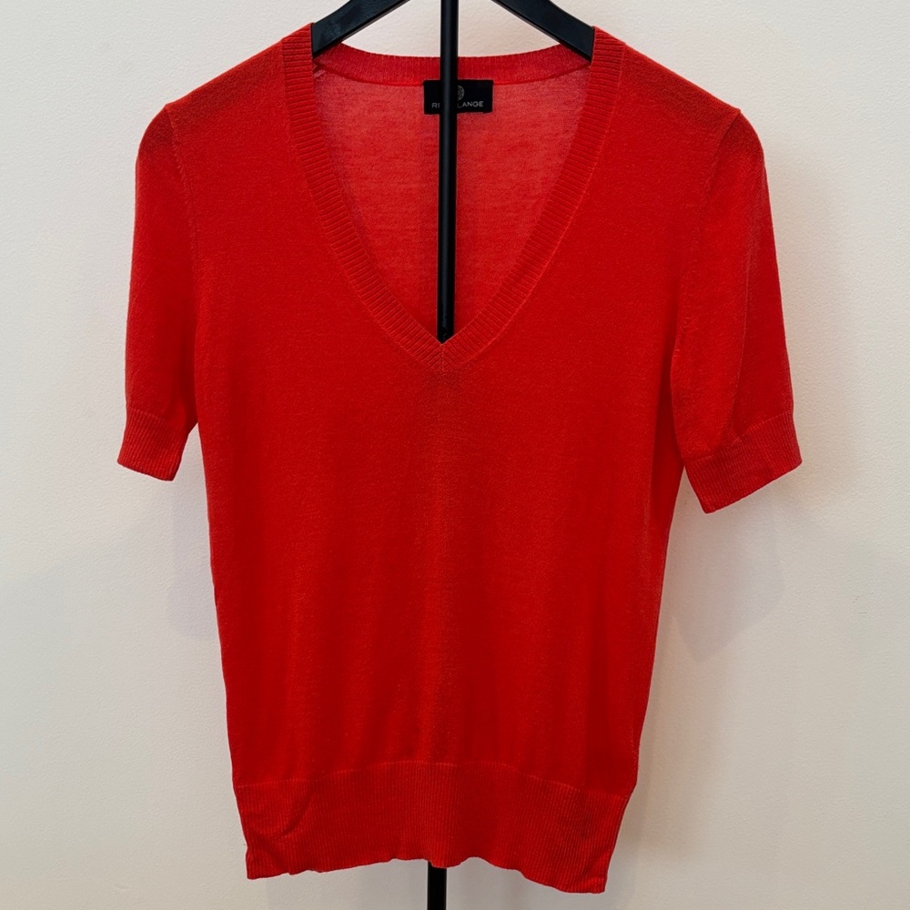 Rena Lange Bright V-Neck Short Sleeve Knit Top
